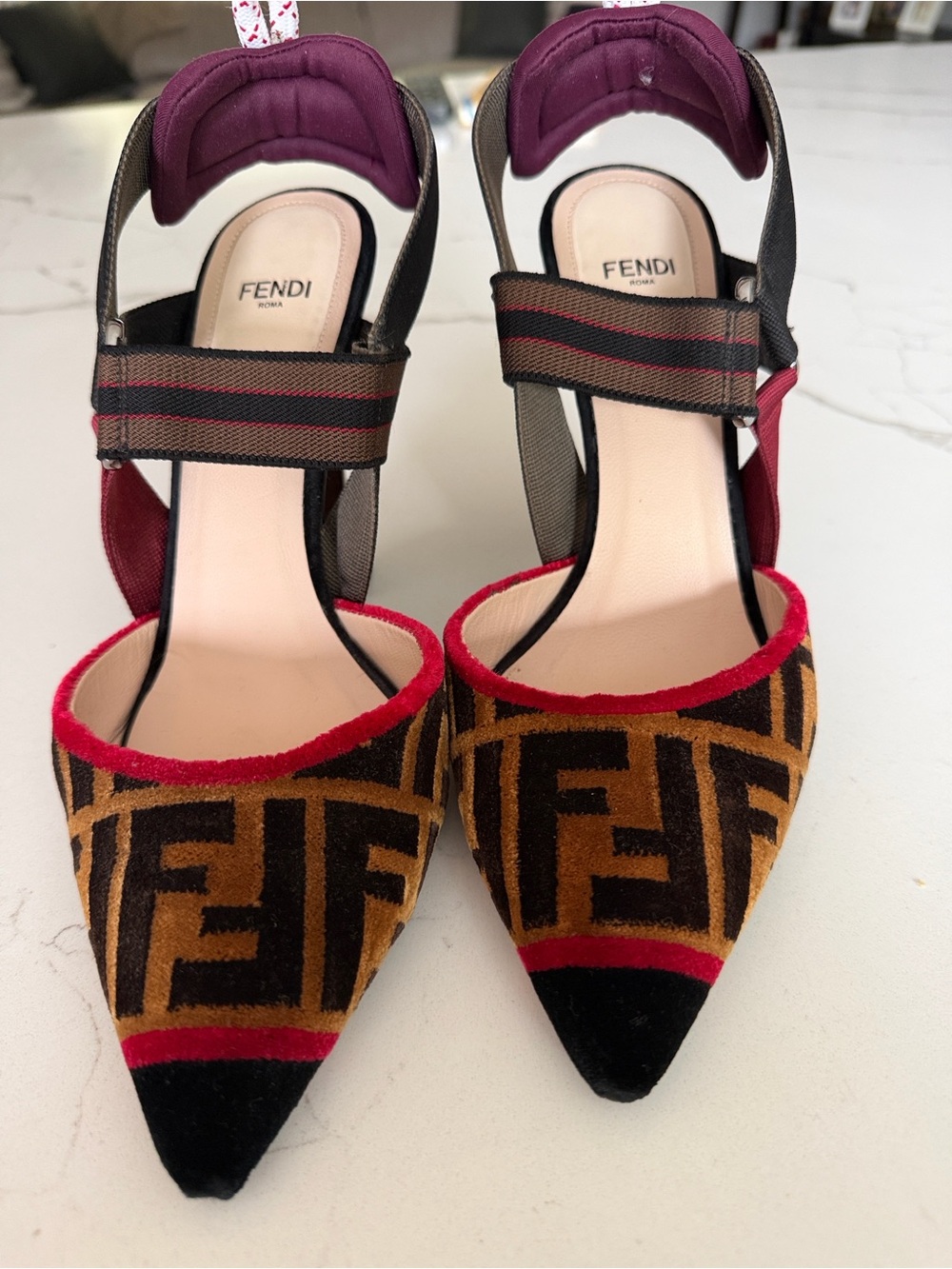 Fendi Zucca Velvet Colbri Slingback Pumps